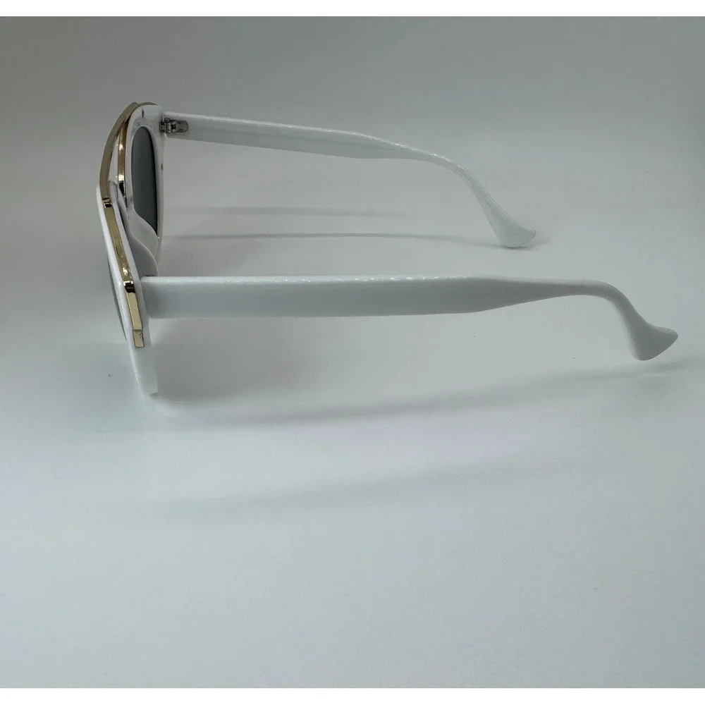 White Cat Eye Sunglasses with Gold Double Bridge UV Protection Retro Shades